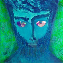 Blue Hipster // technique mixte et collage sur toile 3D // 80 x 80 cm